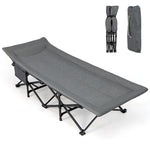 GYMAX Folding Camping Cot for Adults w/Cushion & Pillow, Padded Portable Outdoor Sleeping Bed w/Carrying Bag