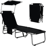 GYMAX Beach Chair with Canopy Shade, Folding Tanning Lounge with Adjustable Backrest