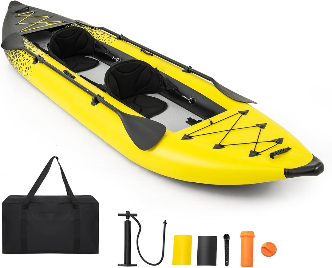 GYMAX Inflatable Kayak, 12.5Ft 507lbs Tandem Kayak with 2 Aluminum Paddles, 2 Padded Seats