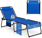 GYMAX Lounge Chair for Outside, 440lbs 27” Oversize Folding Beach Tanning Sunbath Chair with Adjustable Backrest & Removable Pillow