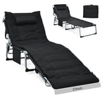 GYMAX Camping Cot, 27” Lounge Chair Outdoor w/Mattress, Headrest, Side Pocket & Carry Strap, 3 in 1 Folding Layout Tanning Lounger