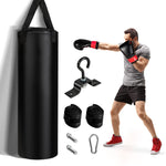 GYMAX Punching Bag, Pre Filled 64lbs Heavy Boxing Bag Set with 12OZ Punching Gloves & Two 95" Hand Wraps