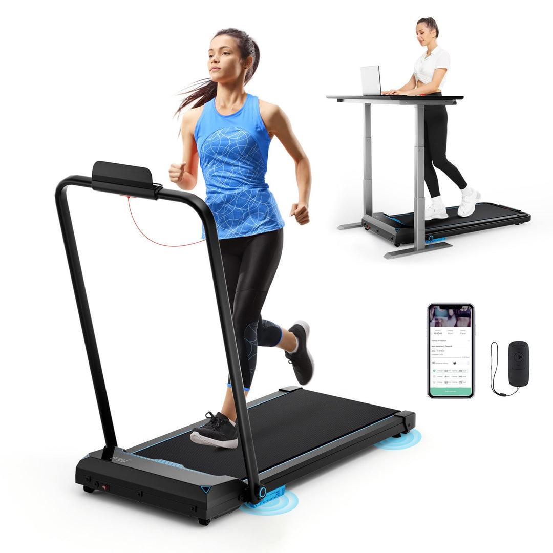GYMAX Under Desk Treadmill, 3 in 1 Walking Pad Treadmill with 340LBS Capacity, App Control, LED Monitor & Wheels