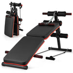 GYMAX Sit Up Bench, 330lbs Folding Decline Workout Bench with Spring Handle, Elastic Ropes & 4 Level Adjustable Height
