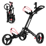 GYMAX Golf Cart, 3 Wheels Foldable Golf Trolley with Umbrella and Tee Holder
