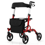 GYMAX 2-in-1 Aluminum Rollator Walker with Seat, Mobility Walking Aid w/ 8 Inch Wheels, Height Adjustable Handles, Dual Brake System, Reversible Backrest