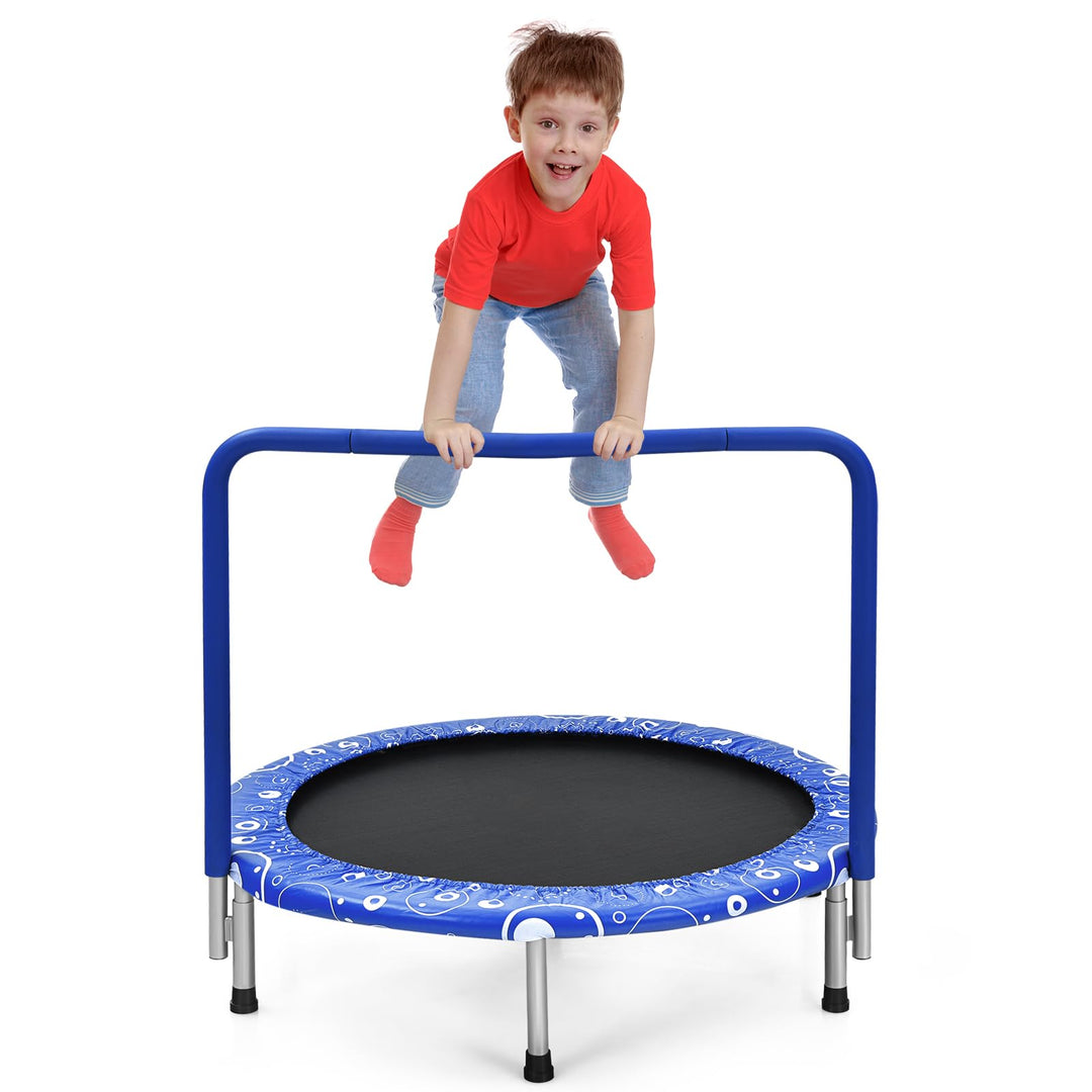 GYMAX Indoor Trampoline, 36” ASTM Approved Kids Trampoline with Removable Handrails & Safety Pad