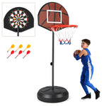 GYMAX Kids Basketball Hoop with Dart Board, 3.2-4.8 FT Adjustable Indoor & Outdoor Toddler Basketball Hoop