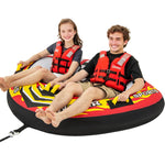 GYMAX Towable Tube for Boating 2 Riders Inflatable Boat Tube with Drainage