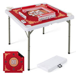 GYMAX Mahjong Table Foldable with Mahjong Mat, 4-Player Square Domino Table w/Cup Holders & Carrying Handle