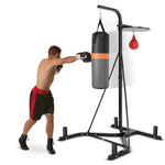 GYMAX Punching Bag with Stand Adult, Freestanding Boxing Machine with Height Adjustable Speed Ball & Sandbag, Pre Filled Heavy Punching Bag for Adults