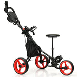 GYMAX Golf Push Cart, Foldable 3-Wheel Height Adjustable Lightweight Golf Caddy Cart with Umbrella Holder