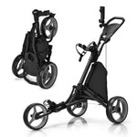 GYMAX Golf Push Cart 3 Wheels Aluminum Folding Height Adjustable Golf Push Trolley