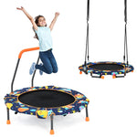 GYMAX Trampoline for Kids, 36in ASTM Approved Mini Trampoline with Removable Handrail, Folding Tree Swing Hammock Rebounder Pad