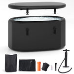 GYMAX Cold Plunge Tub, XL 129 Gal Oval Ice Bath Tub with Lid, Backpack, Pump & Floor Mat, Portable Inflatable Ice Bath for Cold Water Therapy