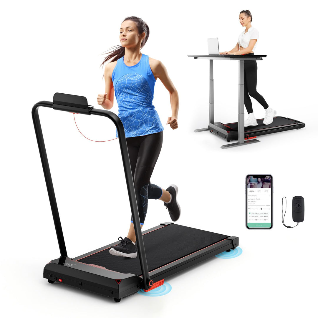 GYMAX Under Desk Treadmill, 3 in 1 Walking Pad Treadmill with 340LBS Capacity, App Control, LED Monitor & Wheels