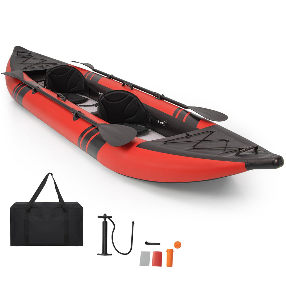 GYMAX Inflatable Kayak, 12.5Ft 507lbs Tandem Kayak with 2 Aluminum Paddles, 2 Padded Seats