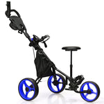 GYMAX Golf Push Cart, Foldable 3-Wheel Height Adjustable Lightweight Golf Caddy Cart with Umbrella Holder