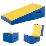 GYMAX Gymnastics Mat, 48‘’ x 24’’ Folding Incline Cheese Wedge Mat with Waterproof Cover, Hook & Loop Fasteners, Carrying Handle