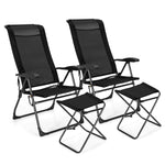 GYMAX Folding Camping Chair, Patio Recline Chair with Ottomans with 7-Level Adjustable Backrest & Back Pocket