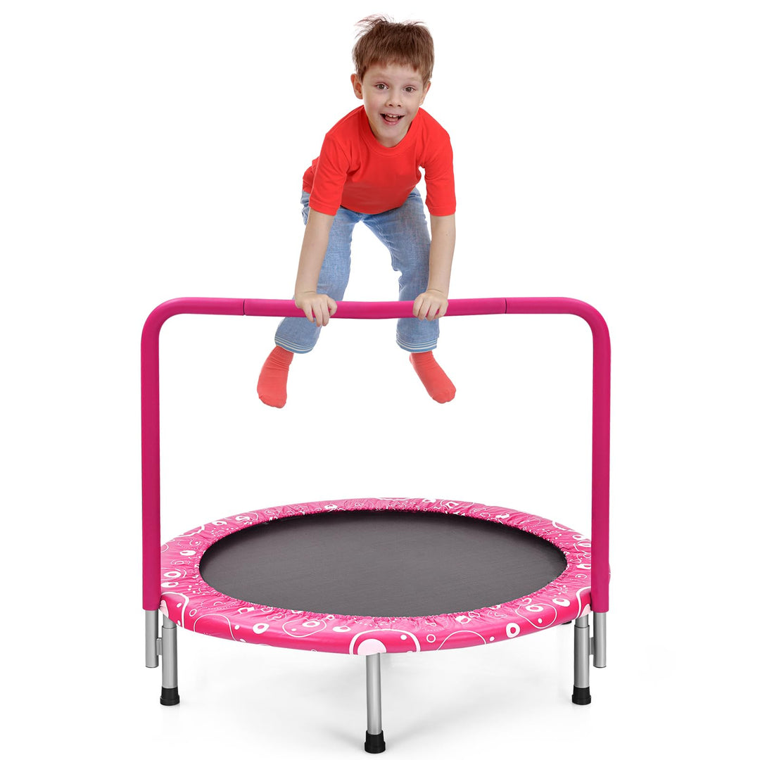 GYMAX Indoor Trampoline, 36” ASTM Approved Kids Trampoline with Removable Handrails & Safety Pad