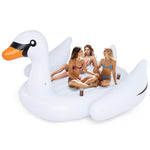 GYMAX Pool Float, 4 Person Inflatable Floating Swan Island with Built-in Cup Holders, Electric Pump & Mooring Rope
