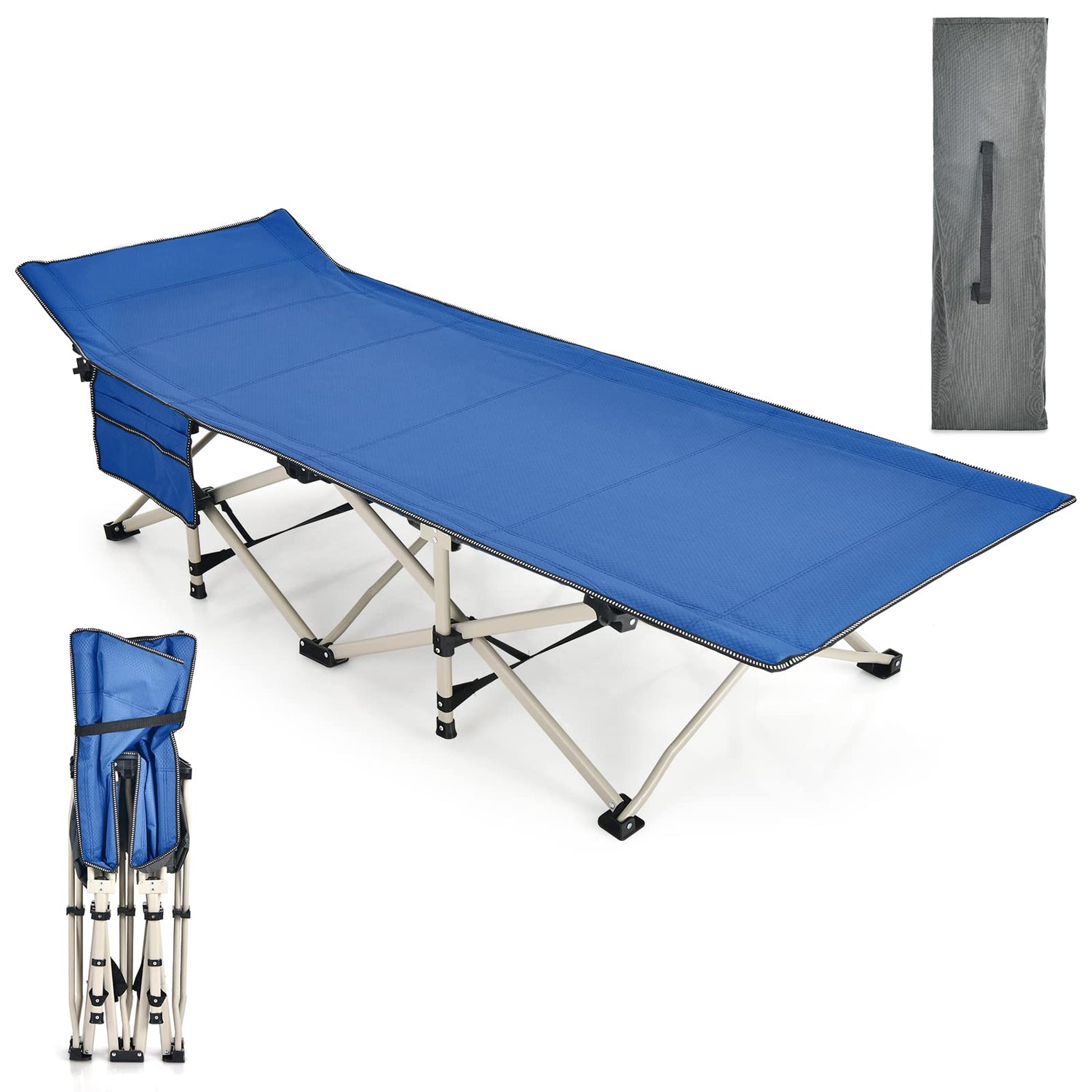 GYMAX Camping Cot, 882 LBS Folding Camping Cot for Adult with Carry Bag & Side Pocket
