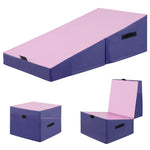 GYMAX Gymnastics Mat, 48‘’ x 24’’ Folding Incline Cheese Wedge Mat with Waterproof Cover, Hook & Loop Fasteners, Carrying Handle