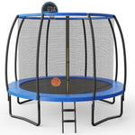 GYMAX Trampoline, 8FT 10FT 12FT Trampoline with Basketball Hoop, All Round Enclosure Net & Non-Slip Ladder