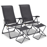 GYMAX Folding Camping Chair, Patio Recline Chair with Ottomans with 7-Level Adjustable Backrest & Back Pocket