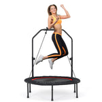 GYMAX Rebounder Trampoline for Adults, 40” Mini Exercise Trampoline with Height Adjustable Bar & Resistance Bands