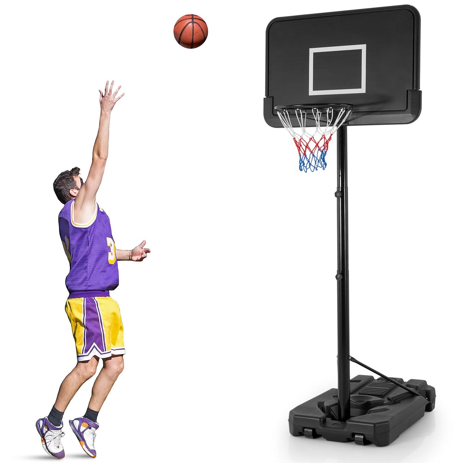 GYMAX Basketball Hoop, Portable Basketball Hoop 6.5-10 ft Adjustable w/Extra Large Fillable Base