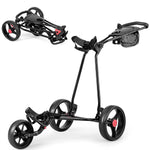 GYMAX Folding Golf Push Cart, 3 Wheel Adjustable Golf Pull Trolley with Cup Holder, Umbrella Holder