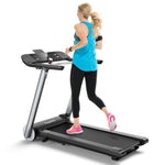 GYMAX Folding Treadmill, Italy Designer Electric Treadmill with Heart Rate Belt, LED Display, Quick Speed Switch Button