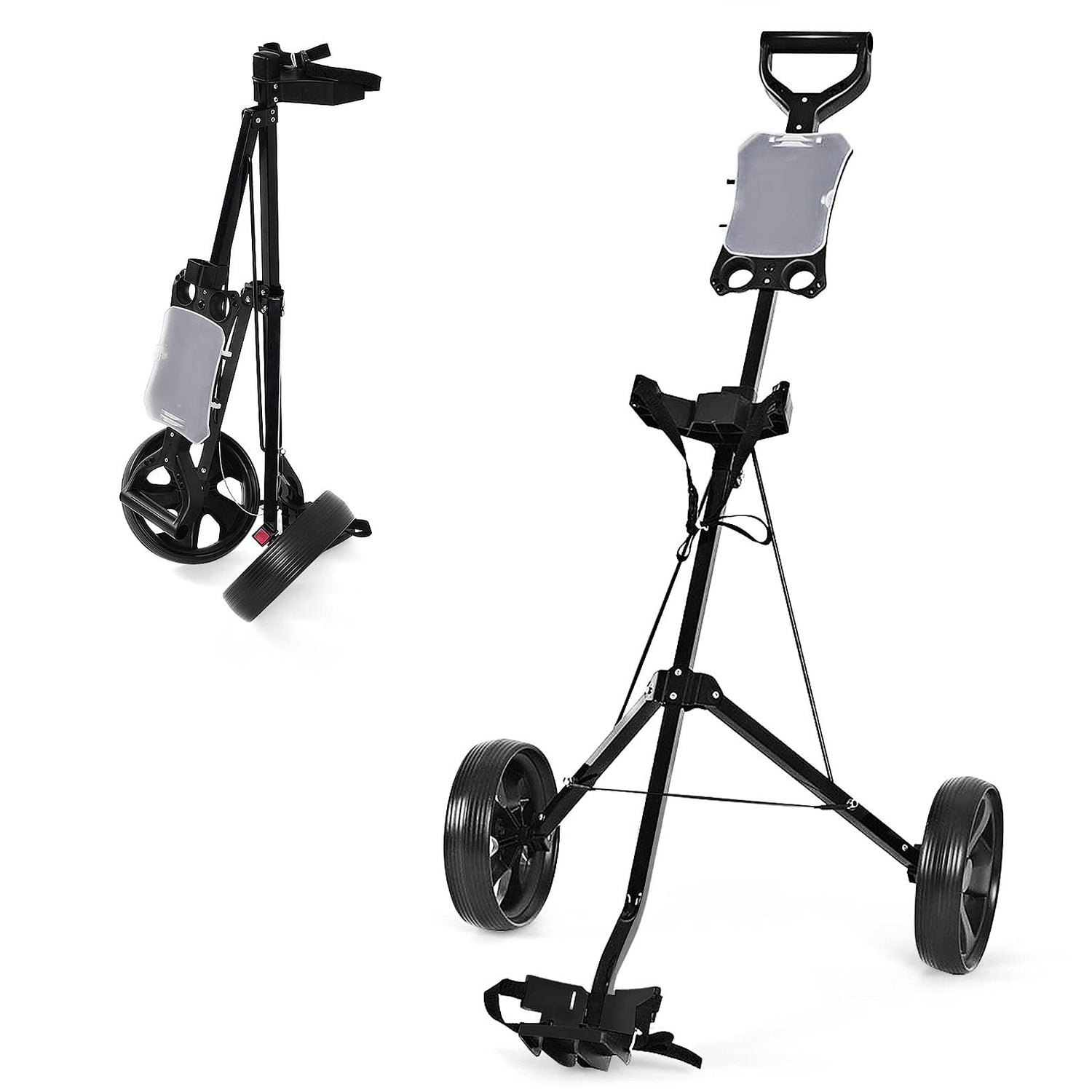 GYMAX Golf Cart, 2 Wheel Golf Push Cart with 9.5” Wear-Resistant Rubber Wheels