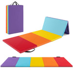 GYMAX Gymnastics Mat, 5-Panel Folding Tumbling Mat with Carrying Handles, 4-Side Hook & Loop Fasteners