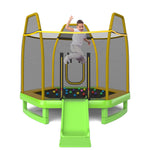 GYMAX Trampoline for Kids, ASTM Approved 7FT Trampoline with Slide, Ladder, Ocean Balls & Mats