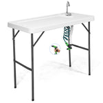 GYMAX Fish Cleaning Table with Sink, Folding Fish Cleaning Station with Adjustable Spray Cleaner