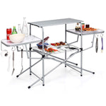 GYMAX Aluminum Folding Camping Table, Outdoor Grill Table with Side Table, Hooks & Carry Bag