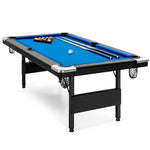 GYMAX Pool Table, 6FT Foldable Billiard Table with Complete Set of Balls, 2 Cue Sticks, Chalk & Felt Brush