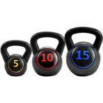 Gymax Kettlebells, 3 Pcs Vinyl Kettlebell Weights Set Weights 5, 10, 15 lbs Set