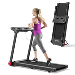 GYMAX Folding Treadmill, 3.75HP Electric Running Machine with 12 Preset Programs, Smart App Control