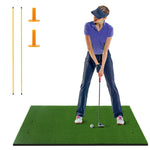 GYMAX Golf Mat, Artificial Turf Golf Hitting Mat w/ 2 Alignment Sticks & 2 Rubber Tees