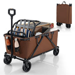 GYMAX Collapsible Wagon Cart Heavy Duty, Beach Wagon with Adjustable Handlebar, Bottle Holders & All-Terrain Wheels