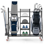 GYMAX Golf Bag Organizer, Golf Storage Garage Organizer with Lockable Wheels & Golf Club Side Pockets