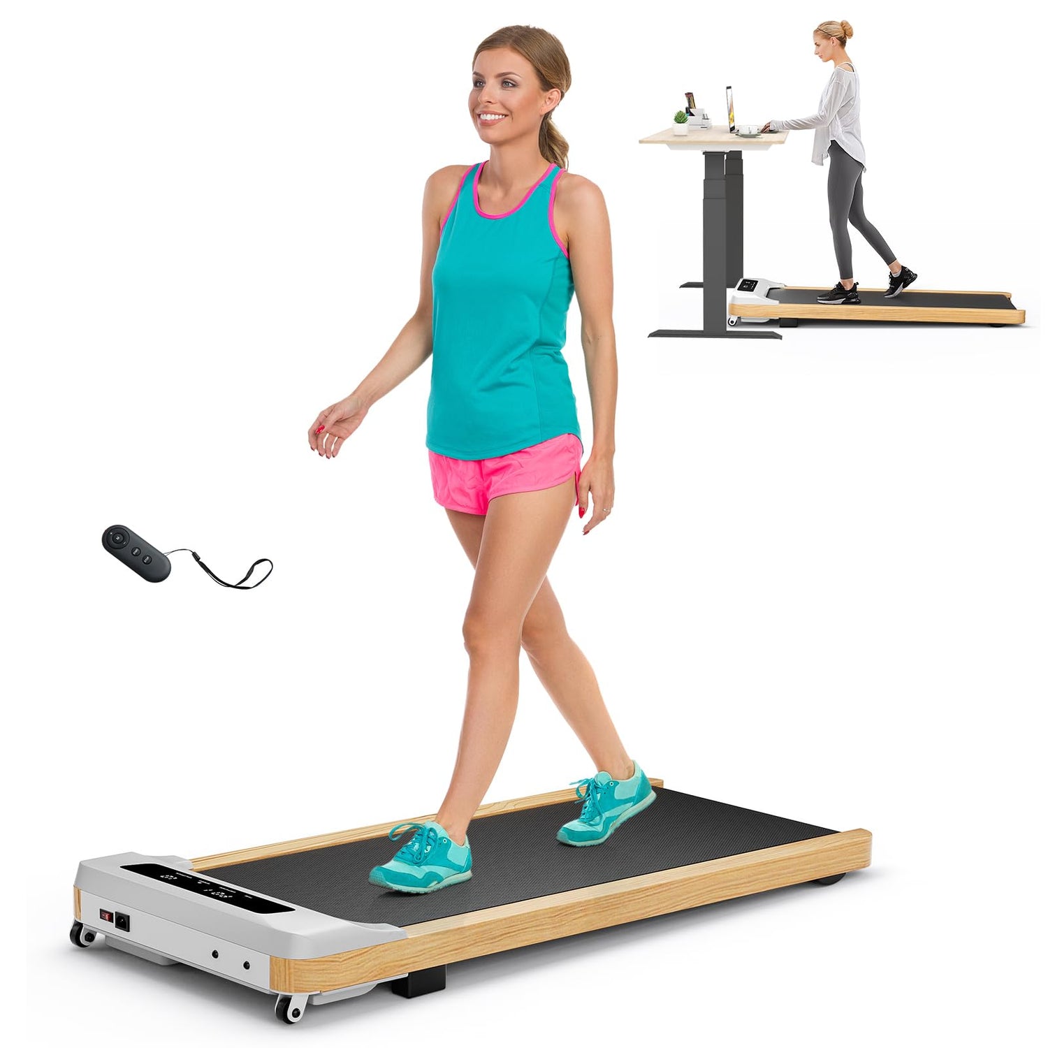 GYMAX Walking Pad, Under Desk Treadmill with LED Monitor, Remote Control, 15 Preset Programs & 7-Layer Belt