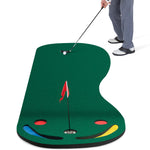 GYMAX Putting Green, 10 x 3 ft Par Three Putting Mat Set with 3 Putting Cups, 1 Flag and Golf Hole Covers