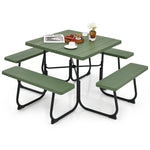 GYMAX Picnic Table Bench with Umbrella Hole 8 Person Square Outdoor Picnic Table