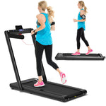 GYMAX 2 in 1 Under Desk Treadmill, Folding Running Machine with Dual LED Display, APP & Remote Control