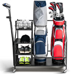 GYMAX Golf Bag Organizer, Golf Storage Garage Organizer with Lockable Wheels & Golf Club Side Pockets